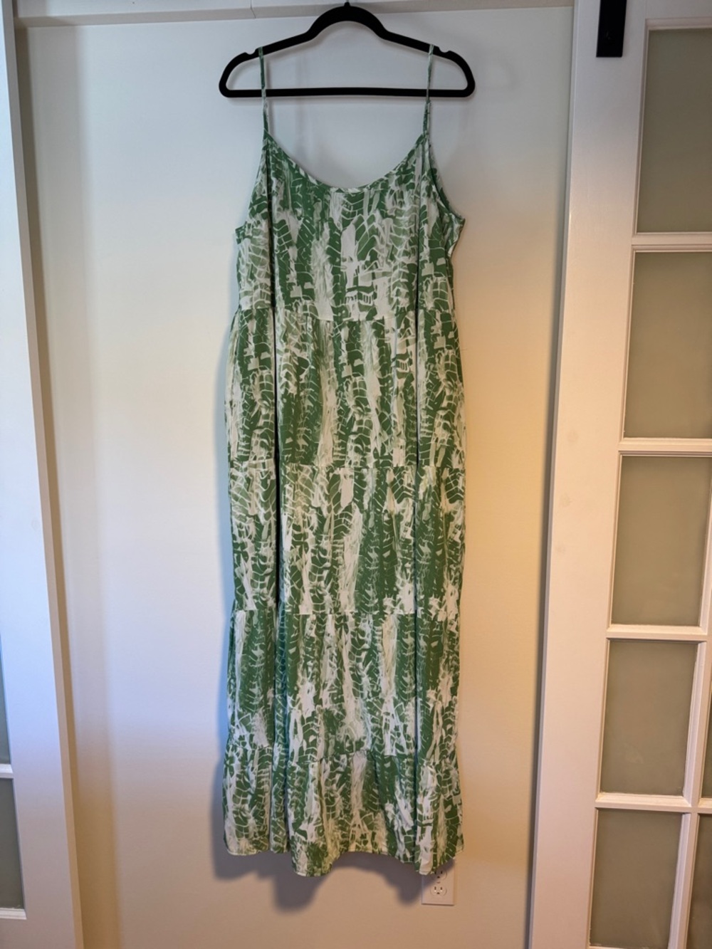 Green Printed Tiered Maxi Slip Dress